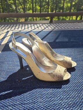 Calvin Klein Kona Snake-Print Slingback Peep-Toe Heels - NEW IN BOX